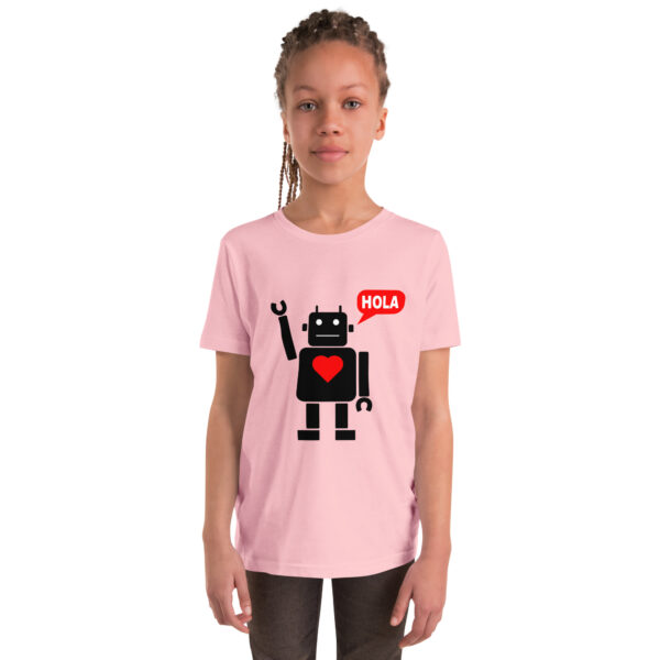 Kids' T-Shirt with Cute Robot Saying "Hola" – Fun Spanish Tech-Inspired Design for Boys & Girls